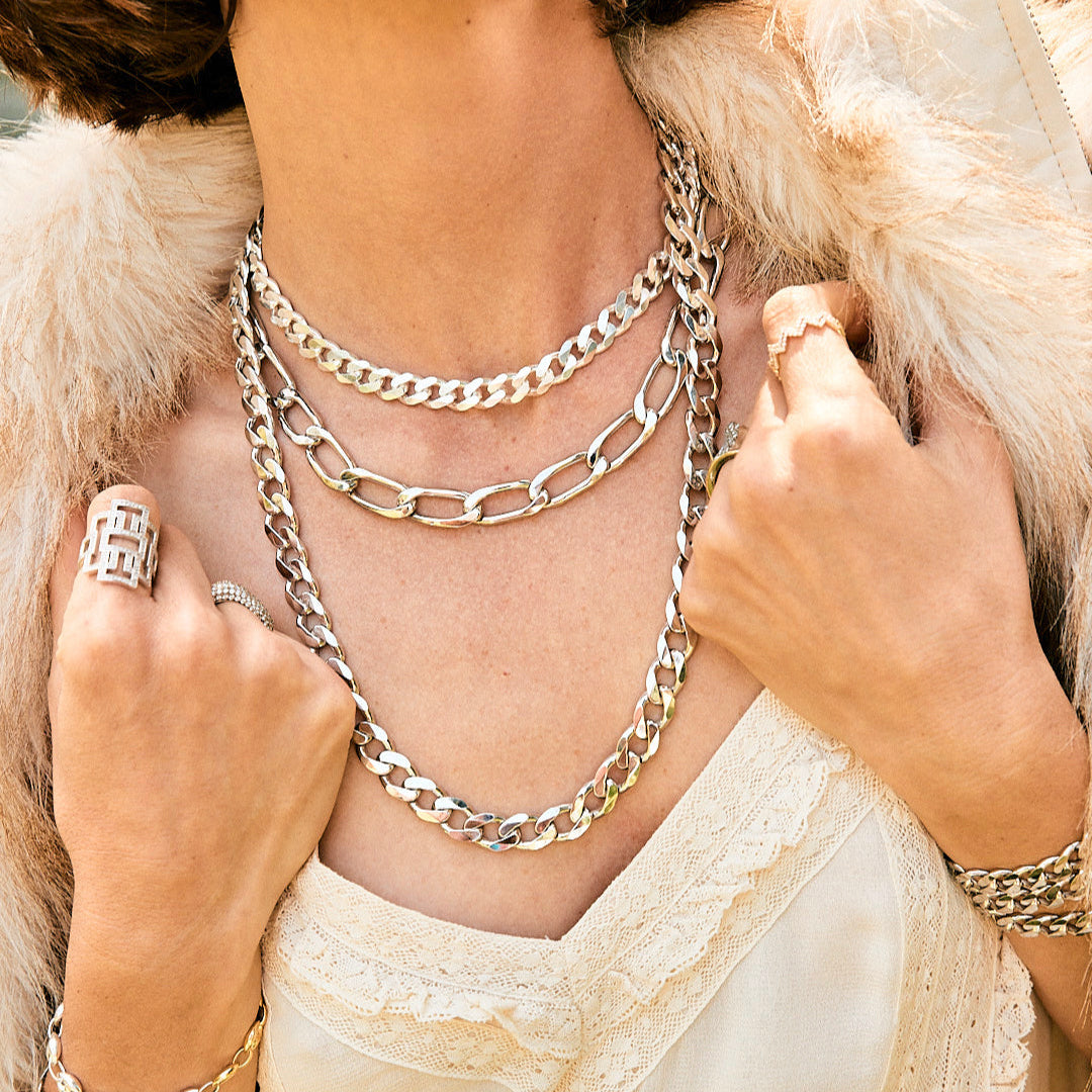 Sterling Silver Diamond Cut Curb Chain Thick Choker – KBH Jewels