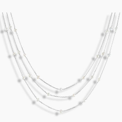 Sterling Silver 3 Strand Akoya Pearl Necklace