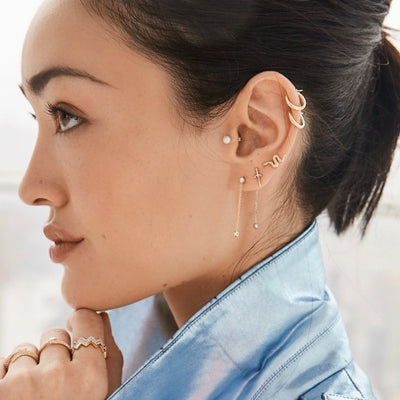 Diamond Bezel Chain Drop Stud Earrings