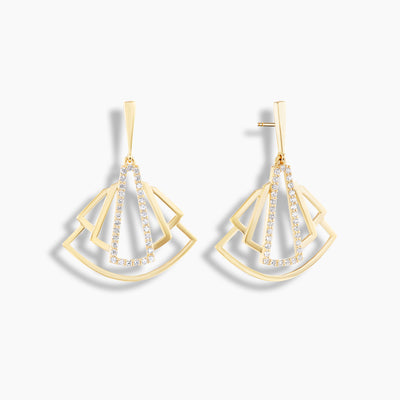 Pendientes colgantes con forma de abanico y diamantes decorativos