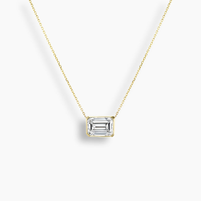 East West Emerald Cut Diamond Bezel Necklace