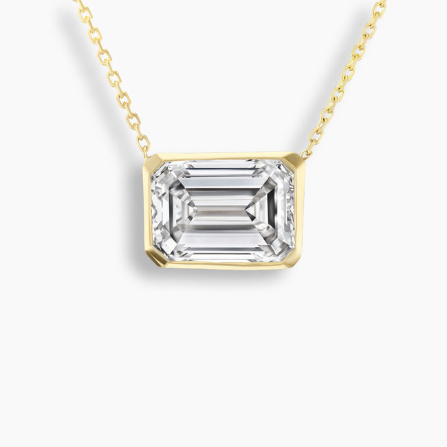 East West Emerald Cut Diamond Bezel Necklace