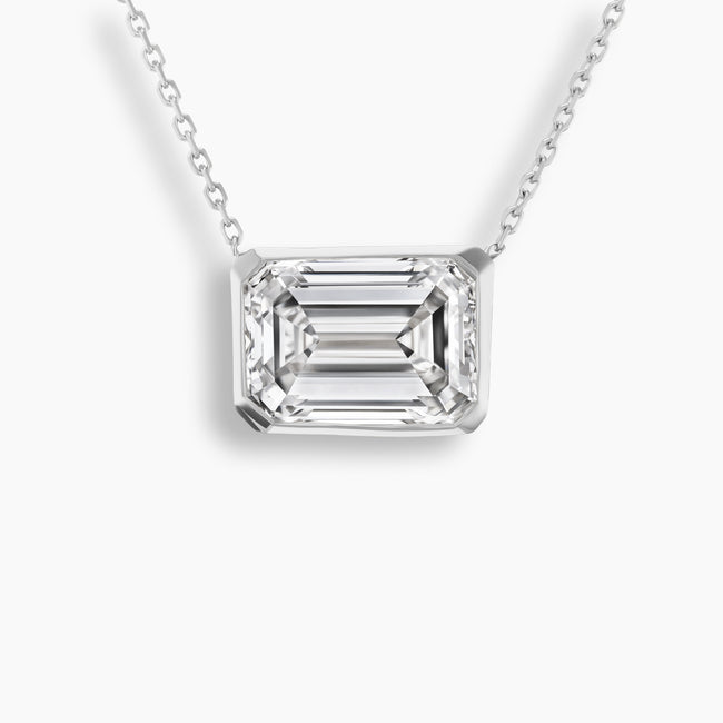 East West Emerald Cut Diamond Bezel Necklace