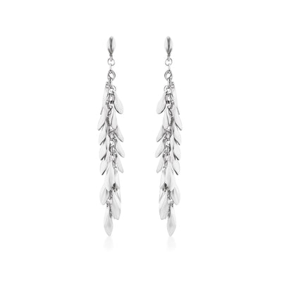 Pendientes con flecos y cadena de plumas de plata de ley