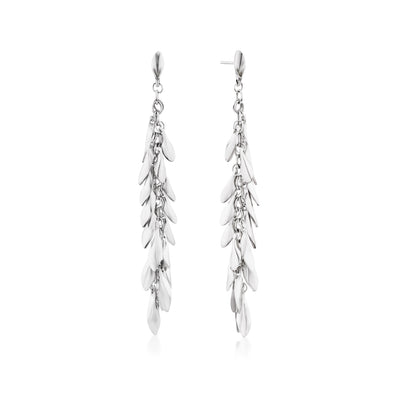 Pendientes con flecos y cadena de plumas de plata de ley