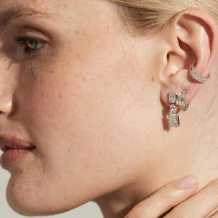 Radiant Cut Bezel Diamond Drop Earrings