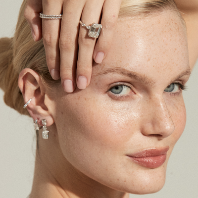 Radiant Cut Bezel Diamond Drop Earrings