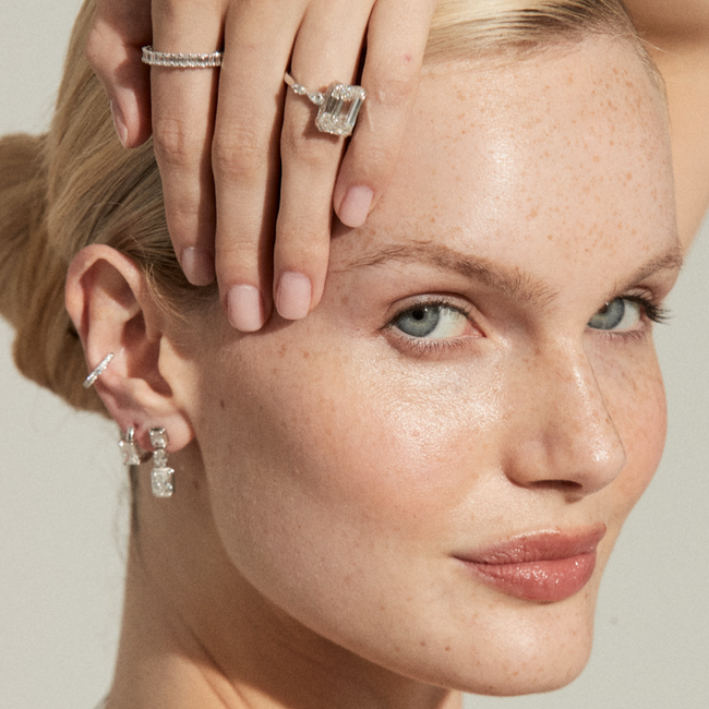 Radiant Cut Bezel Diamond Drop Earrings