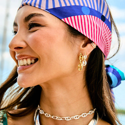 Mixed Metal Puffed Mariner Earrings