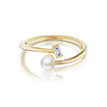 Akoya Pearl and Emerald Cut Diamond Ring