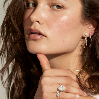 Pear Diamond Bezel Cosmic Dangle Earrings