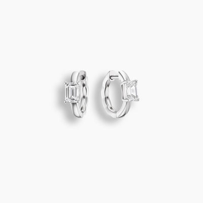 Solitaire Emerald Cut Diamond Huggies