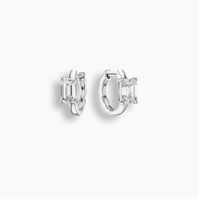 Solitaire Emerald Cut Diamond Huggies