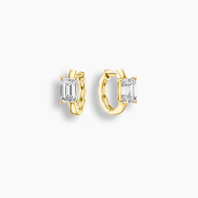 Solitaire Emerald Cut Diamond Huggies