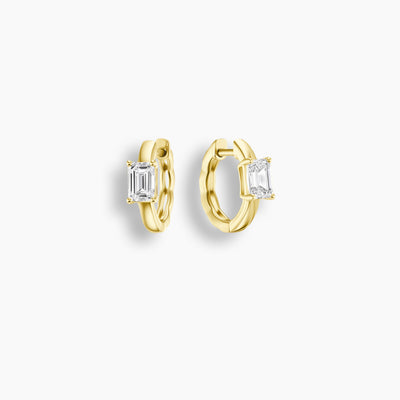Solitaire Emerald Cut Diamond Huggies