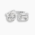 Emerald and Pear Diamond Toi et Moi Bezel Pinky Ring