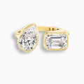 Emerald and Pear Diamond Toi et Moi Bezel Pinky Ring