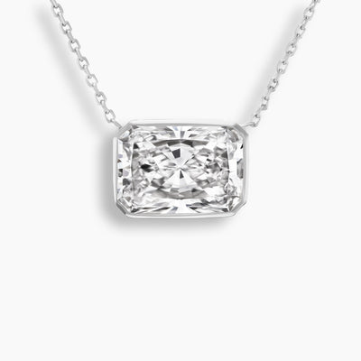 East West Radiant Cut Diamond Bezel Necklace