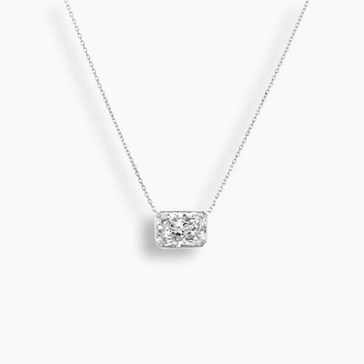 East West Radiant Cut Diamond Bezel Necklace