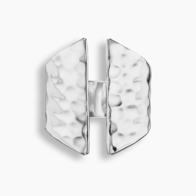 Sterling Silver Hammered Open Shield Ring