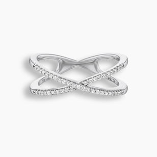 Sterling Silver Diamond X Ring