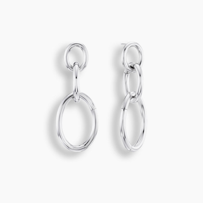 Pendientes con flecos y cadena de plumas de plata de ley