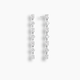 Sterling Silver Mixed Shape Diamond Drop Earrings