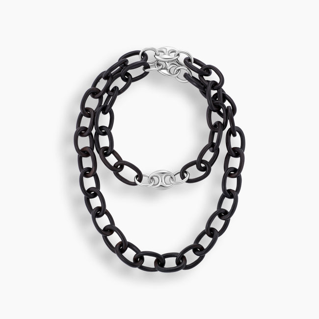 Ebony Wood & Sterling Silver Chain Link Necklace