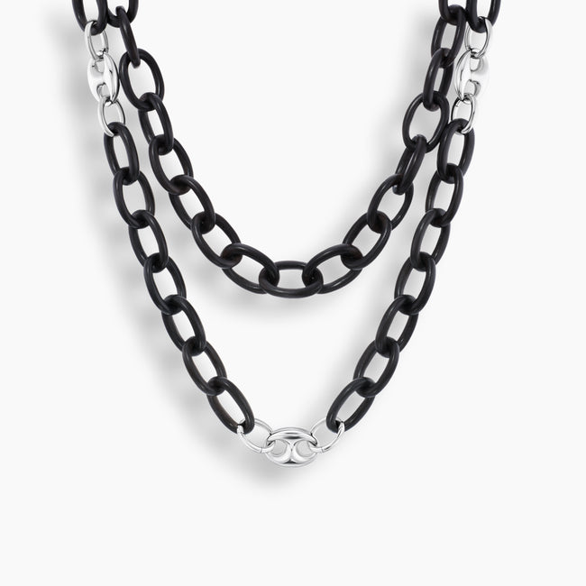 Ebony Wood & Sterling Silver Chain Link Necklace
