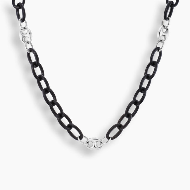 Ebony Wood & Sterling Silver Chain Link Necklace